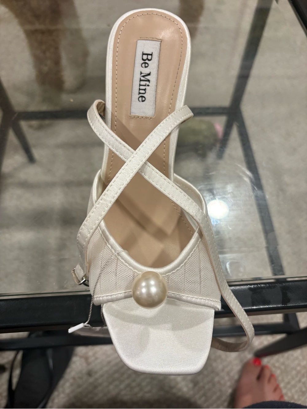 mine Women's White Pearl-Strap Heel